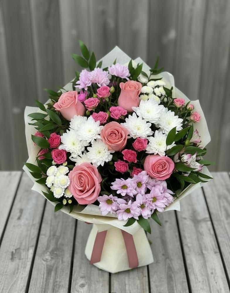 Букет цветов из: Альстромерии, Гвоздики, Розы и Хризантемы в Переясловской