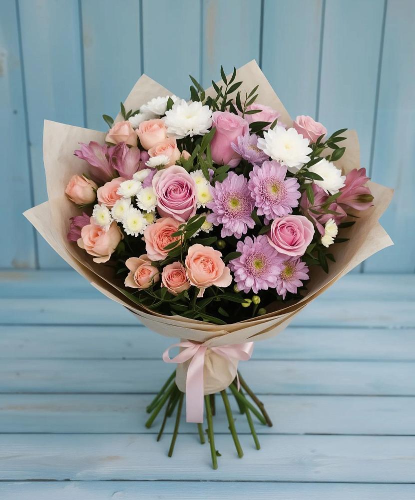 Букет цветов из: Хризантемы, Розы и Альстромерии в Переясловской