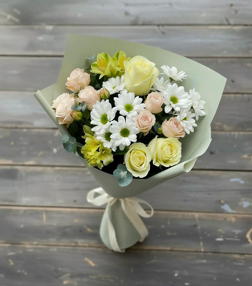 Букет цветов из: Альстромерии, Розы и Хризантемы в Переясловской