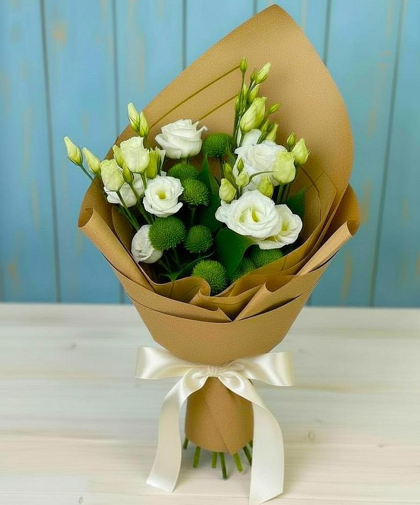 Букет цветов из: Хризантемы и Лизиантусы в Переясловской