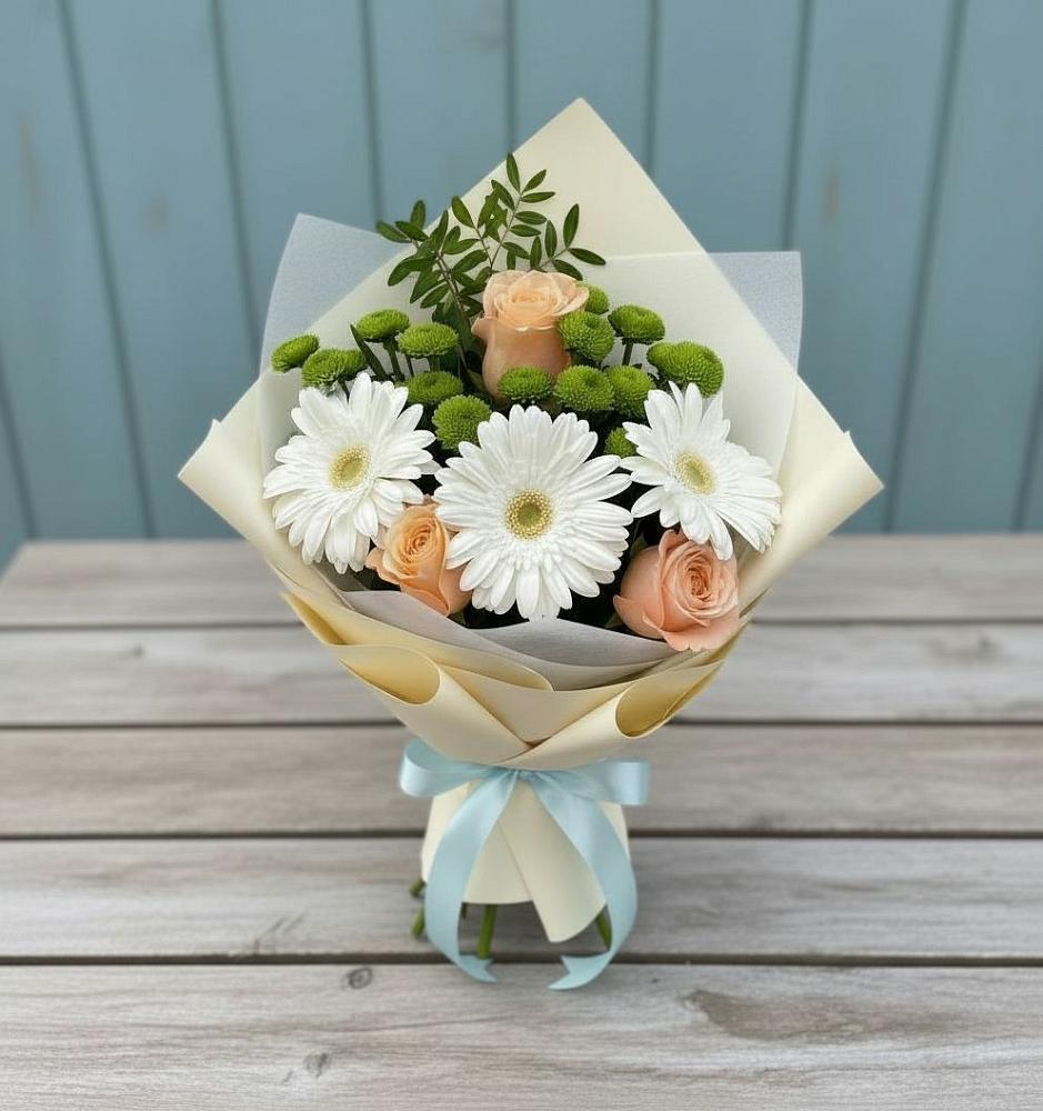Букет цветов из: Герберы, Розы и Хризантемы в Переясловской