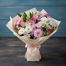 Букет цветов из:  Хризантемы, Альстромерии и Розы #REPLACE_PRED# Переясловской