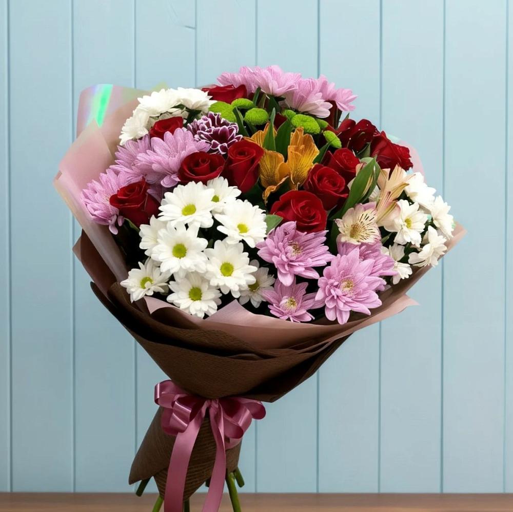 Букет цветов из: Розы, Хризантемы и Альстромерии в Переясловской
